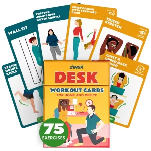 Zinsk 75 Desk Workout Cards – 50 Light Bodyweight Exercises & 25 Stretches for Quick Exercise at Your Desk