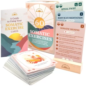 Resplendawn Somatic Therapy Exercises – 60 Techniques To Soothe Stress, Reconnect With Your Body, and Find Comfort  – 3.5” x 5” Cards and Guidebook – Breathwork, Mindfulness, and Gentle Movements