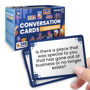 Prompta 200 Conversation Cards for Grandparents – Share Life Stories with Grandkids and Grow Closer as a Family – 3.5” x 2.5” Large Print Interview Question Conversation Starters for Seniors